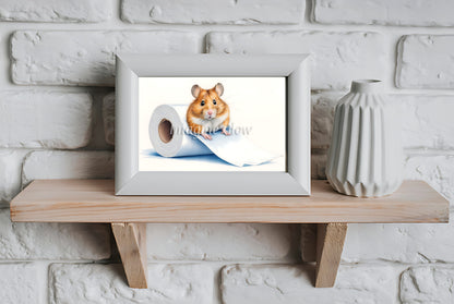 Hamster in Toilet Printable - Funny Bathroom Wall Decor