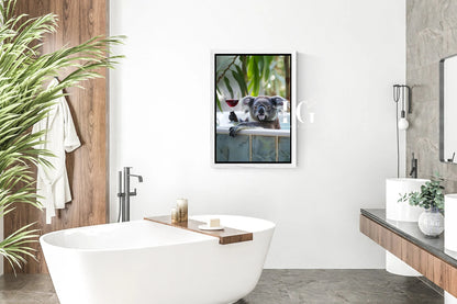 Whimsical bathroom wall decor featuring a koala enjoying a bath