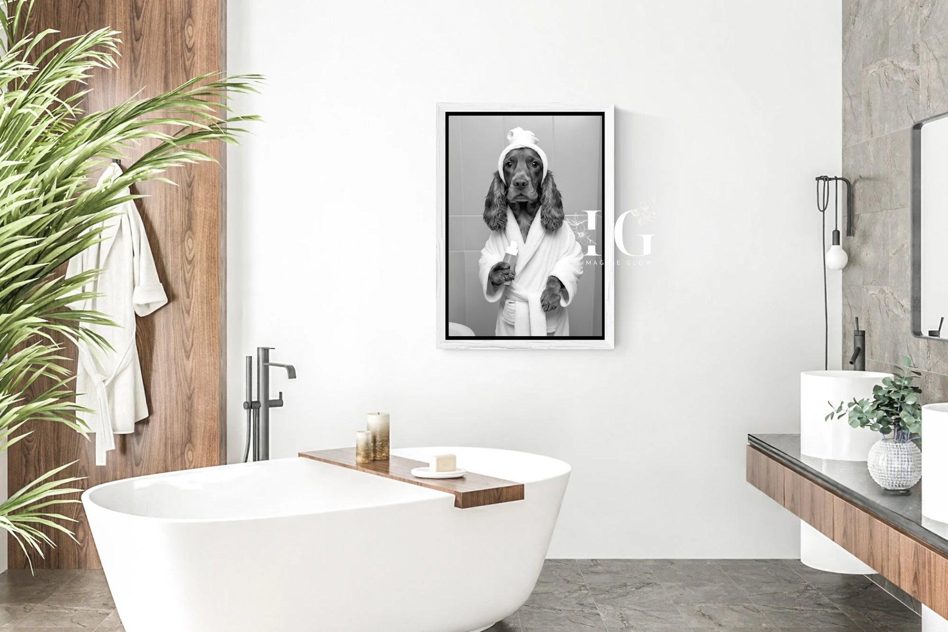 Cute bathroom decor showcasing an adorable Cocker Spaniel illustration