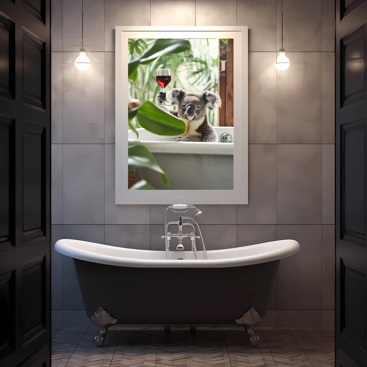 rintable wall art showcasing a charming koala enjoying a bath