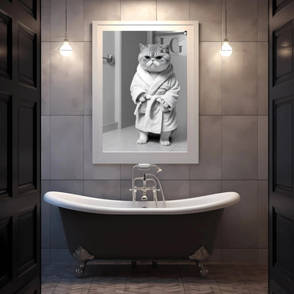 Humorous printable decor featuring an Exotic Shorthair cat in a playful setting