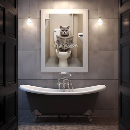 Humorous British Shorthair cat in bathroom design for quirky decor.