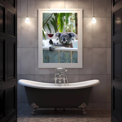 Printable wall art of a relaxed koala in the bathtub