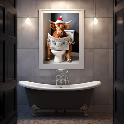 Fun and festive holiday decor featuring Highland cattle in a toilet.