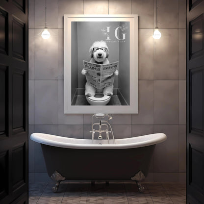 Quirky Old English Sheepdog artwork perfect for bathroom decor