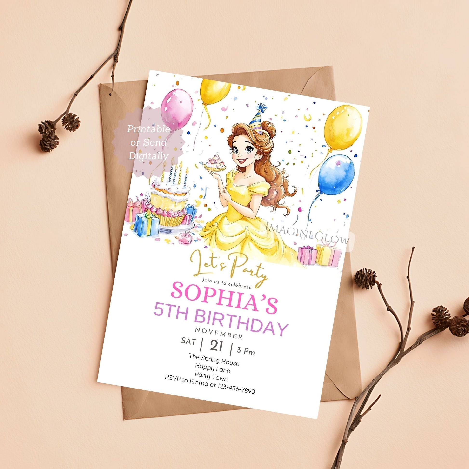 Belle birthday invitation
Beauty and the Beast birthday invite
