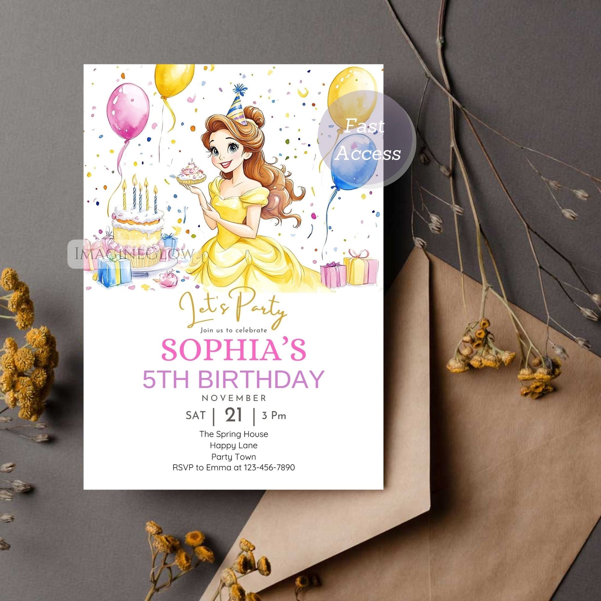 Princess Belle party invitation
