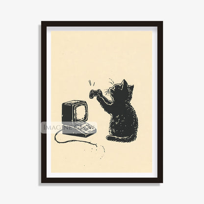 Black cat video game art for 90s gaming decor
