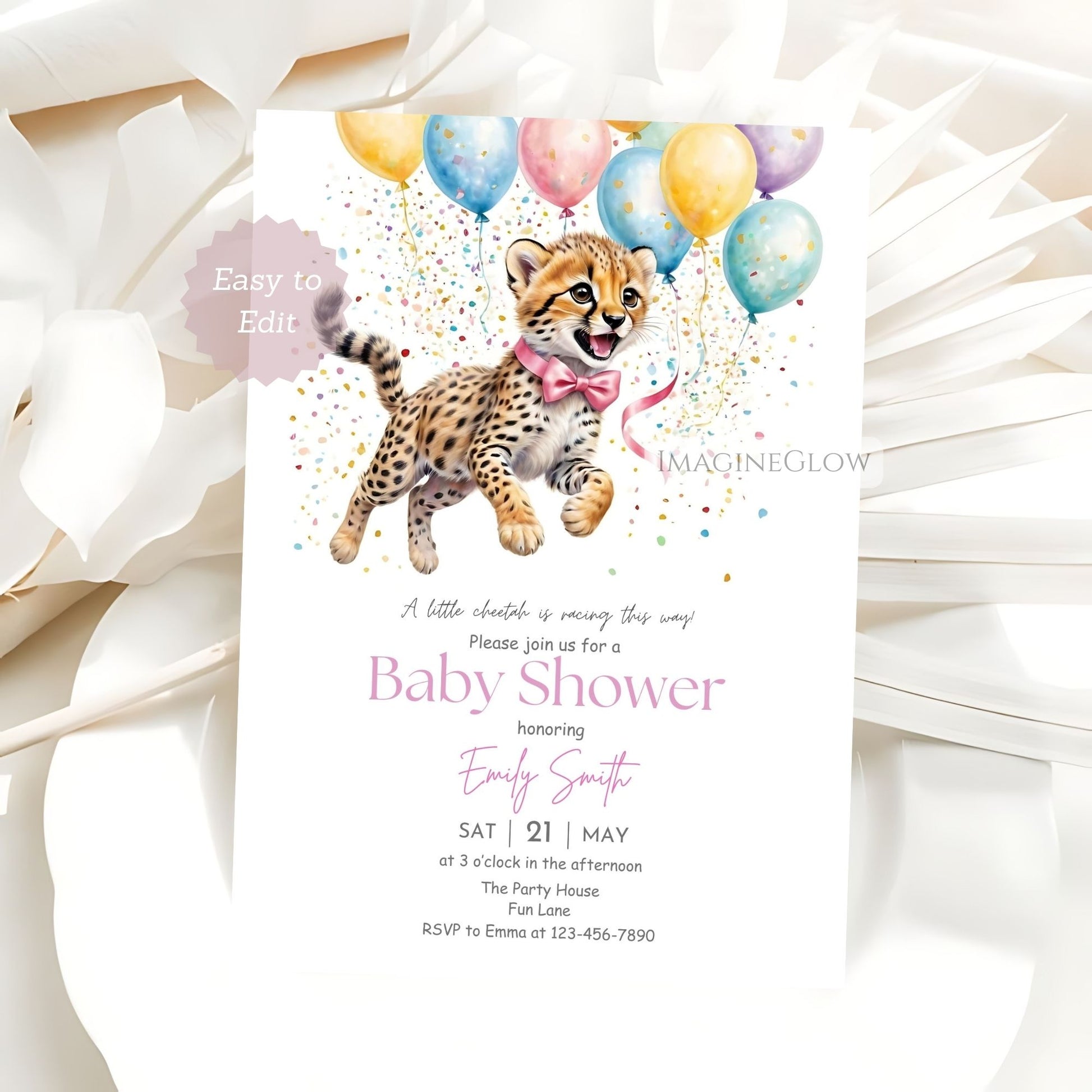 Cheetah baby shower invitation girl safari theme

