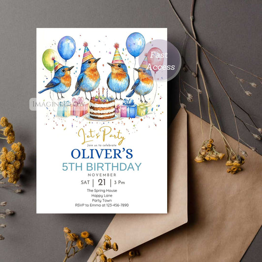 Bluebird birthday invitation printable template
