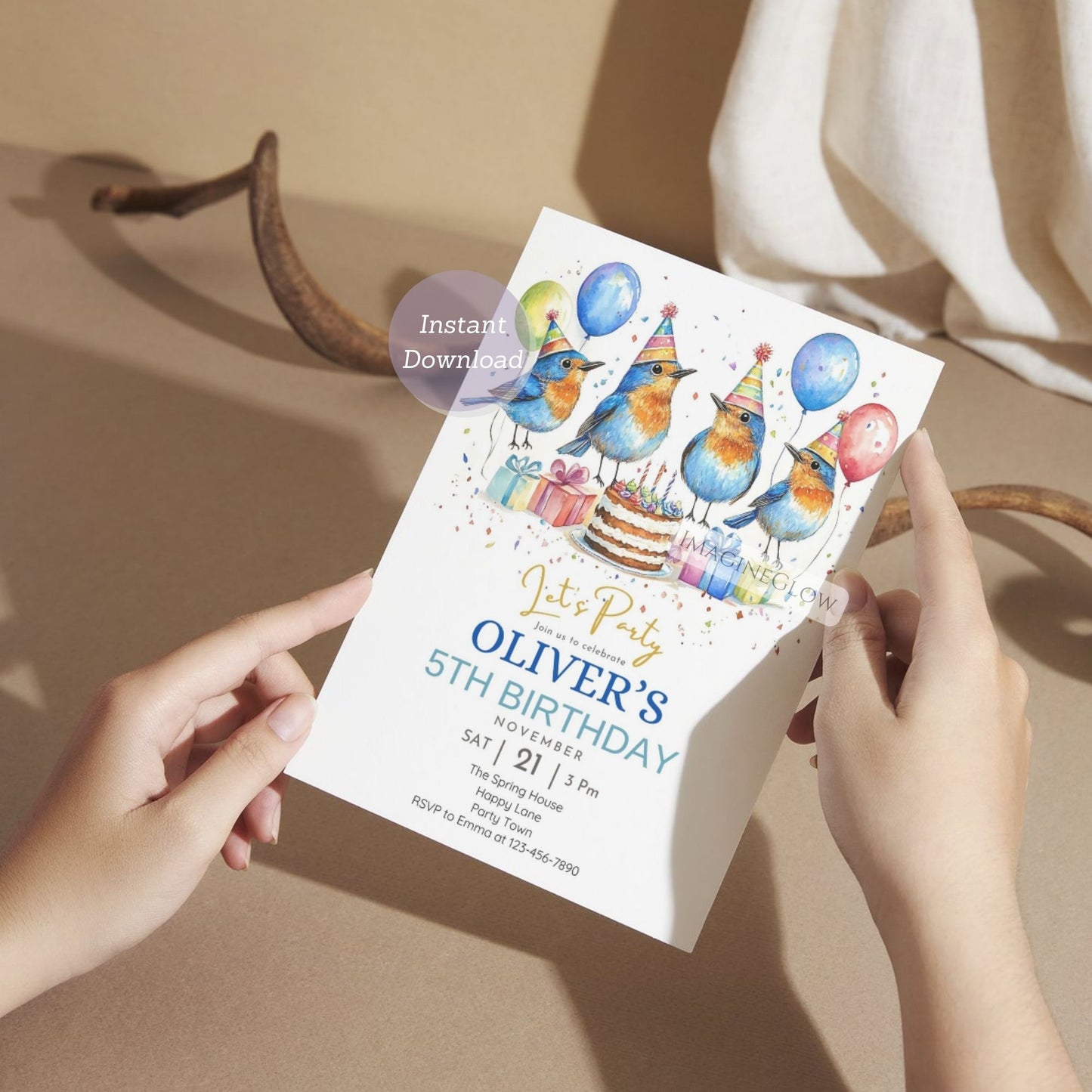 Nature-inspired birthday card with bluebird
