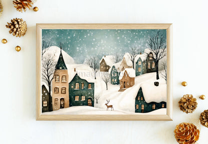 Winter wall decor showcasing a charming Christmas village scene