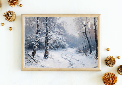 Snow-covered forest landscape for calming home decoration