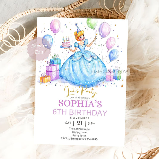 Cinderella birthday invitation
Princess party invitation

