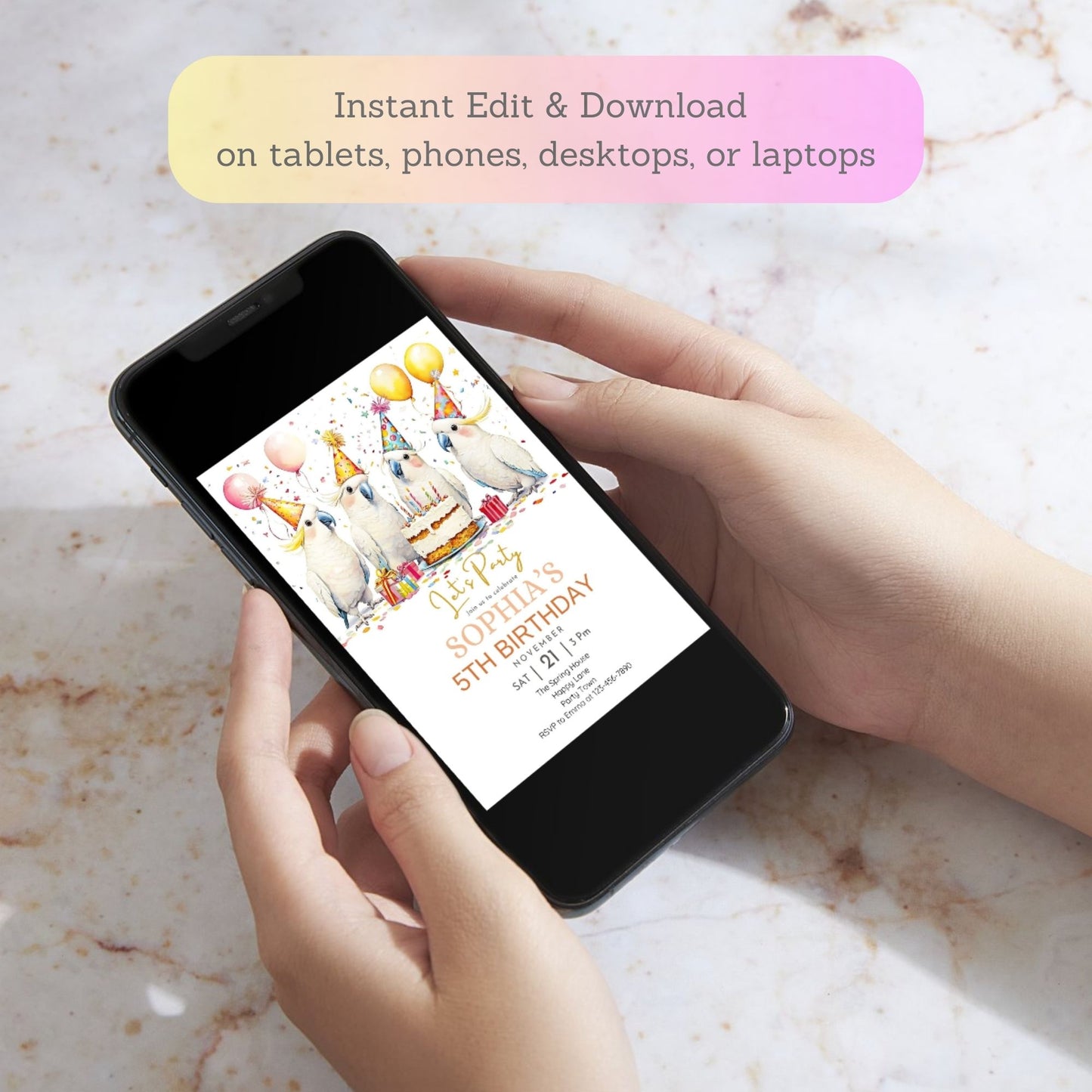 Colorful cockatoo party invitation design
