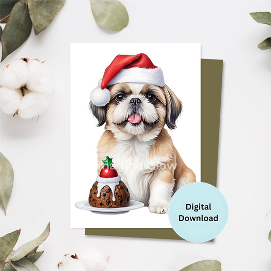 Shih Tzu Christmas card with a festive design.
