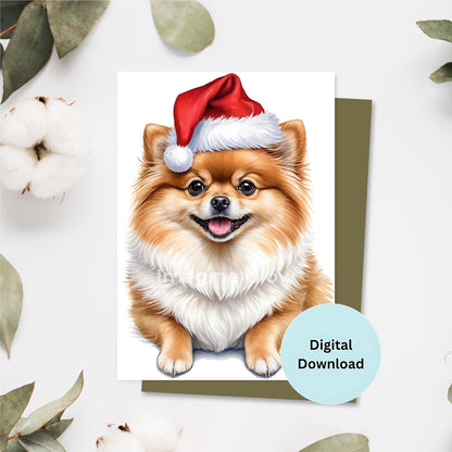 Cute Pomeranian Christmas card for dog lovers.
