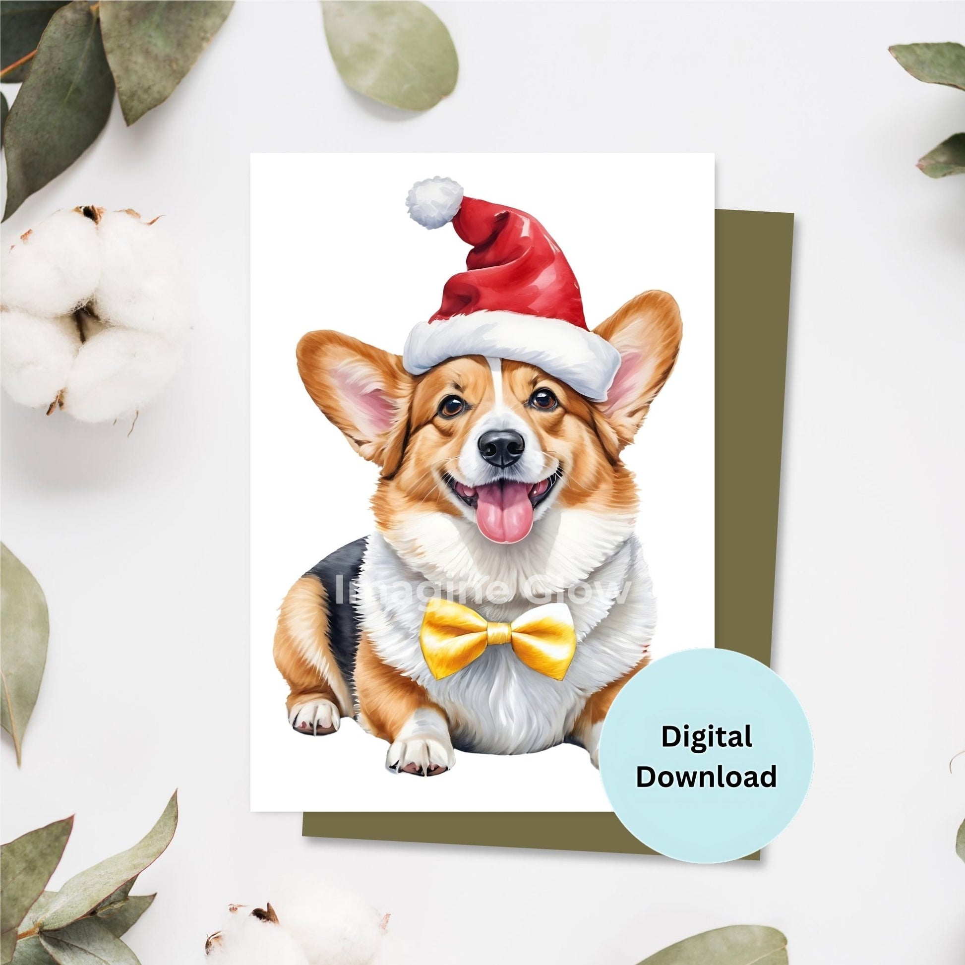 Welsh Corgi Christmas card with a festive design.
