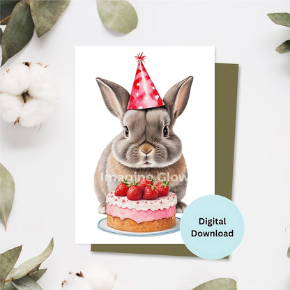 Cute rabbit birthday card for animal lovers.
