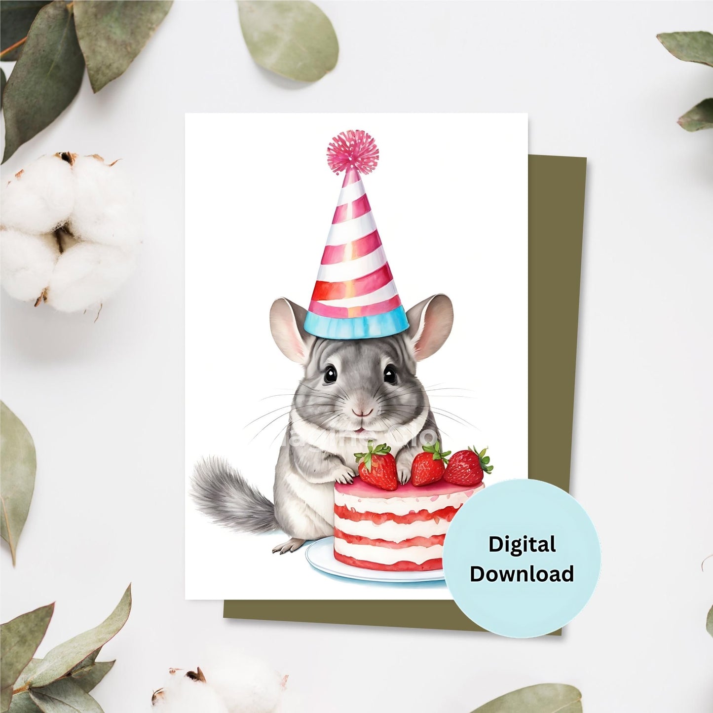 Cute chinchilla birthday card, perfect for pet lovers and animal-themed celebrations.
