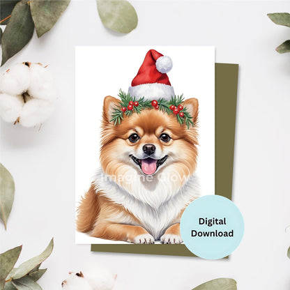 Cute Pomeranian Christmas card for dog lovers.
