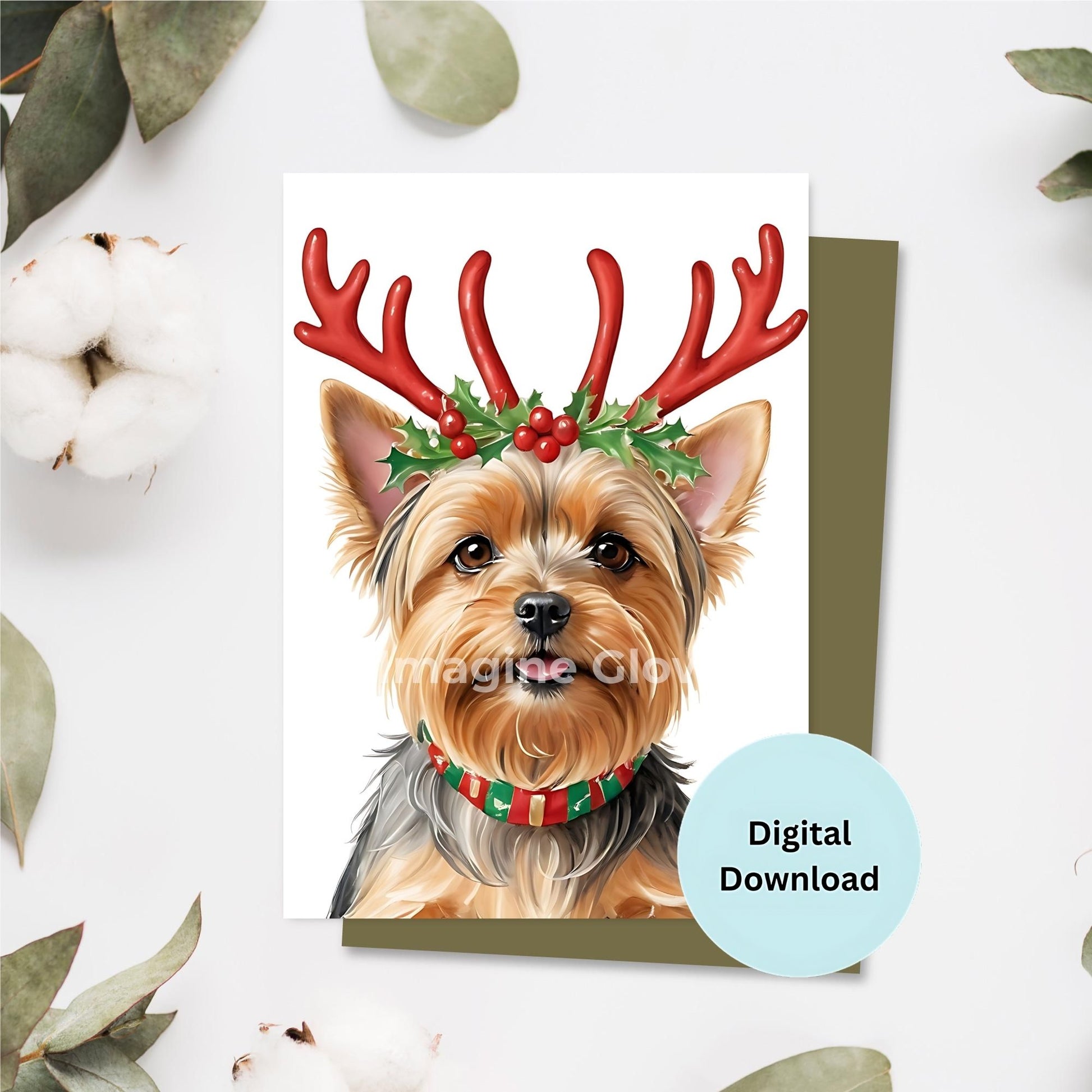 Charming Yorkshire Terrier card ideal for sending festive greetings.