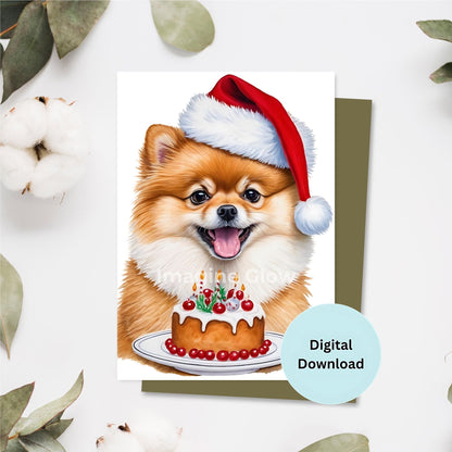 Cute Pomeranian Christmas card for dog lovers.
