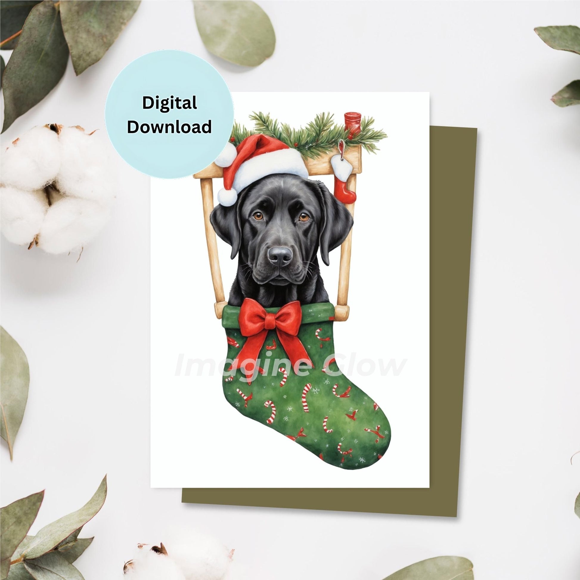 Printable Christmas card featuring a Black Labrador Retriever.