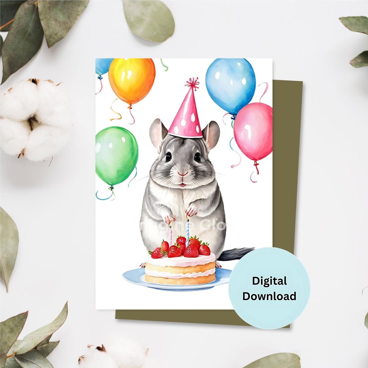 Cute chinchilla birthday card, perfect for pet lovers and animal-themed celebrations.
