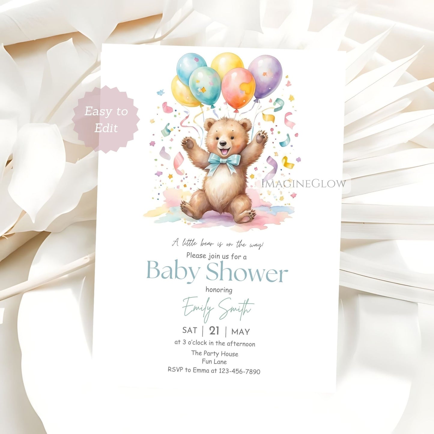 Editable bear baby shower invite for boy
Mama and baby bear boy shower invitation
