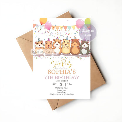 Small animal birthday card for pet lovers
Hamster birthday invitation with cartoon design
