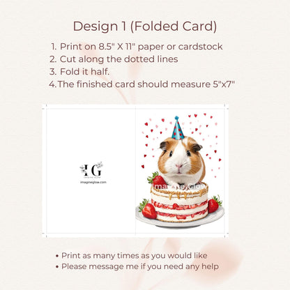 Cute Guinea Pig Birthday Card Printable Funny Greeting Card