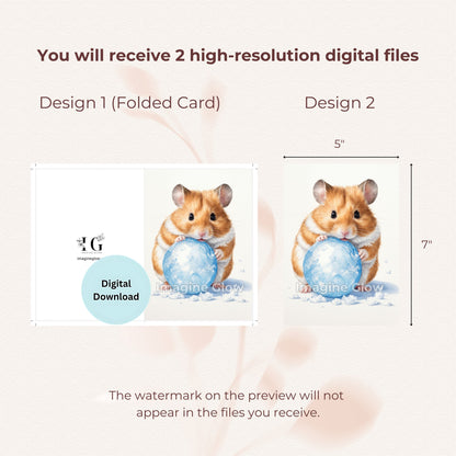 Cute Hamster Design Printable Winter Greeting Card