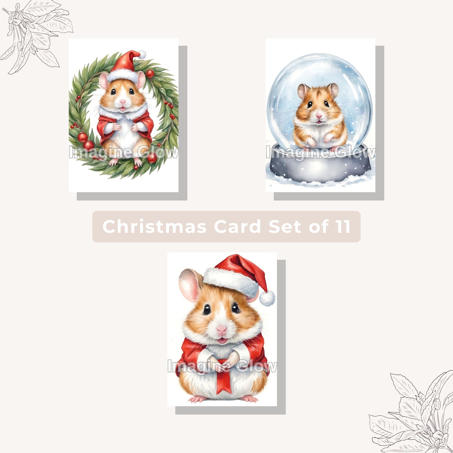 Cute Hamster Holiday Greeting Cards - Set of 4 for Christmas