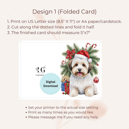 Cute Havanese dog printable Christmas card for dog lovers.