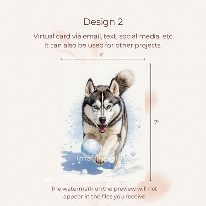 Cute Husky Winter Scene for Christmas Card