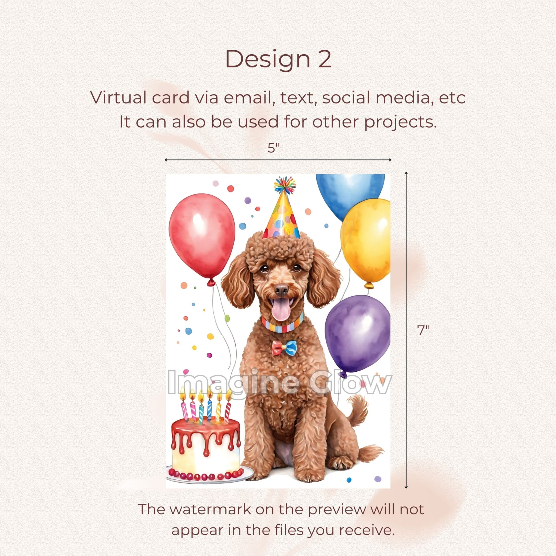 Cute Poodle Dog Birthday Card - Printable Pet Greeting Card