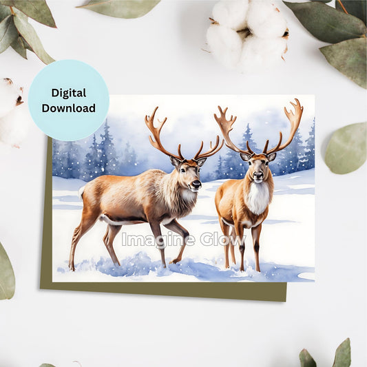 Printable Reindeer Christmas Card for Holiday Greetings