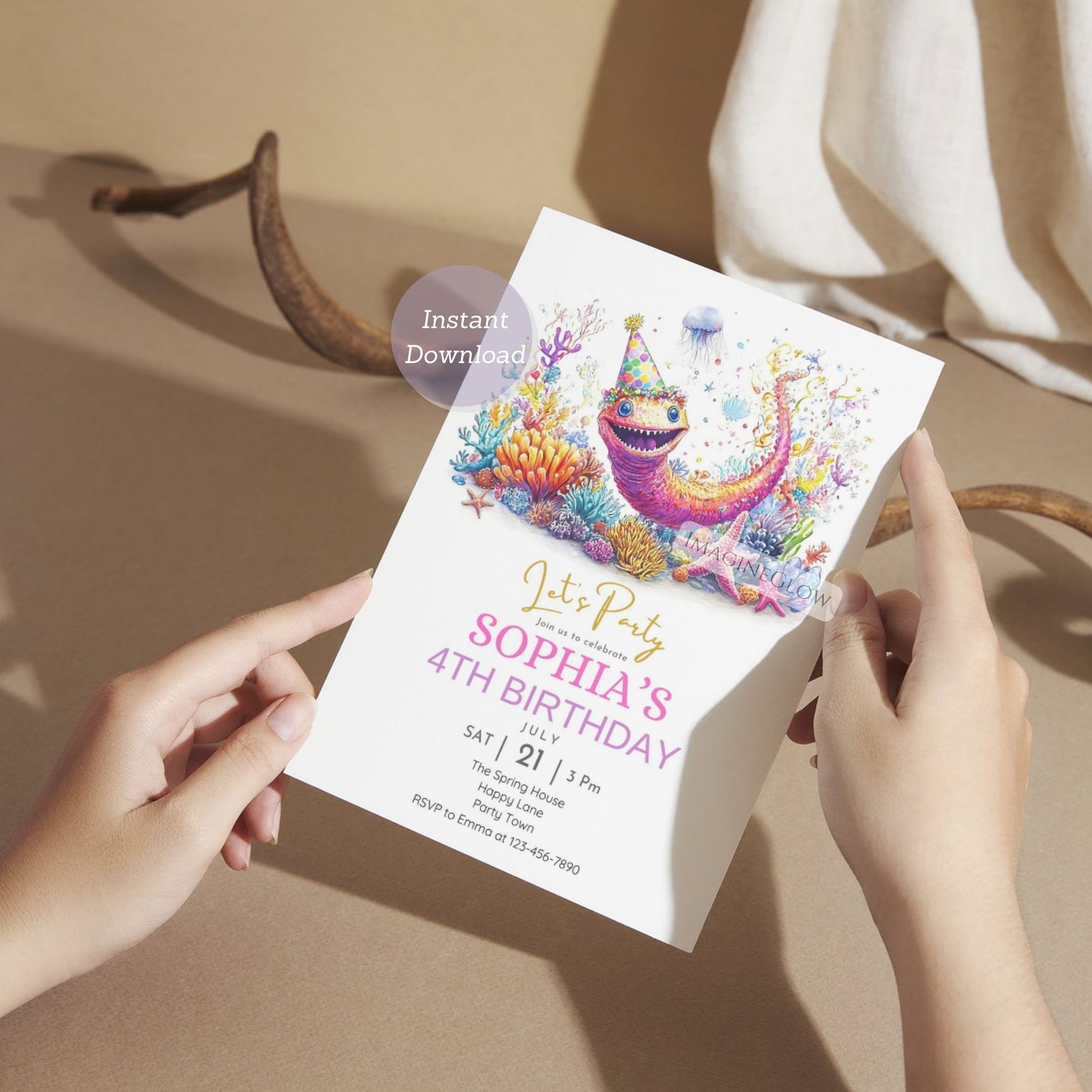 Printable eel-themed birthday template
Kids ocean celebration party invite
