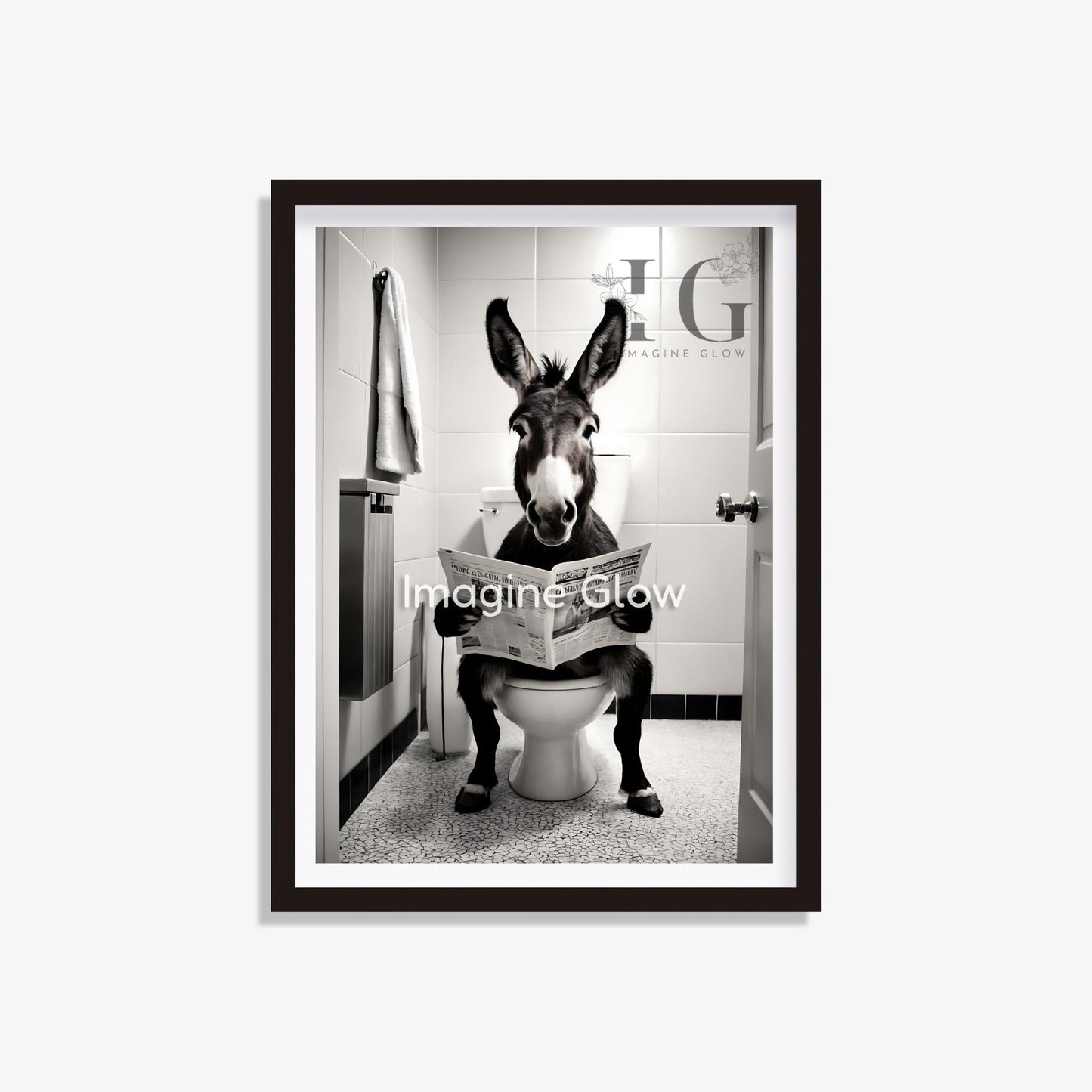 Donkey in toilet printable featuring a humorous animal illustration