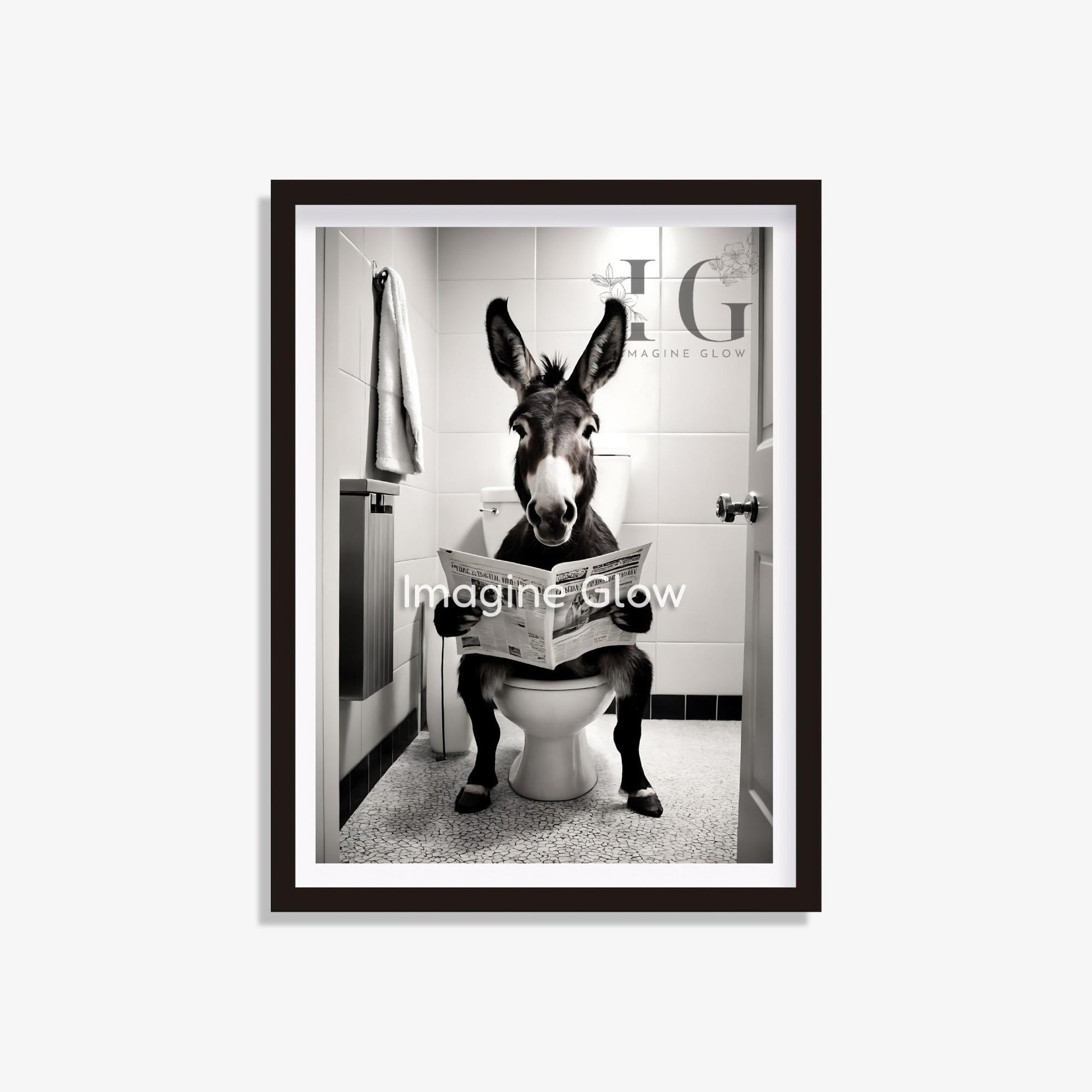 Donkey in toilet printable featuring a humorous animal illustration