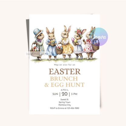 Editable vintage bunny Easter invitation
Charming Easter party invite with floral details
