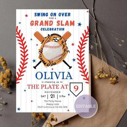 Editable Baseball Birthday Invitation Template - Customizable Kids & Adults Invite - Printable & Digital Download