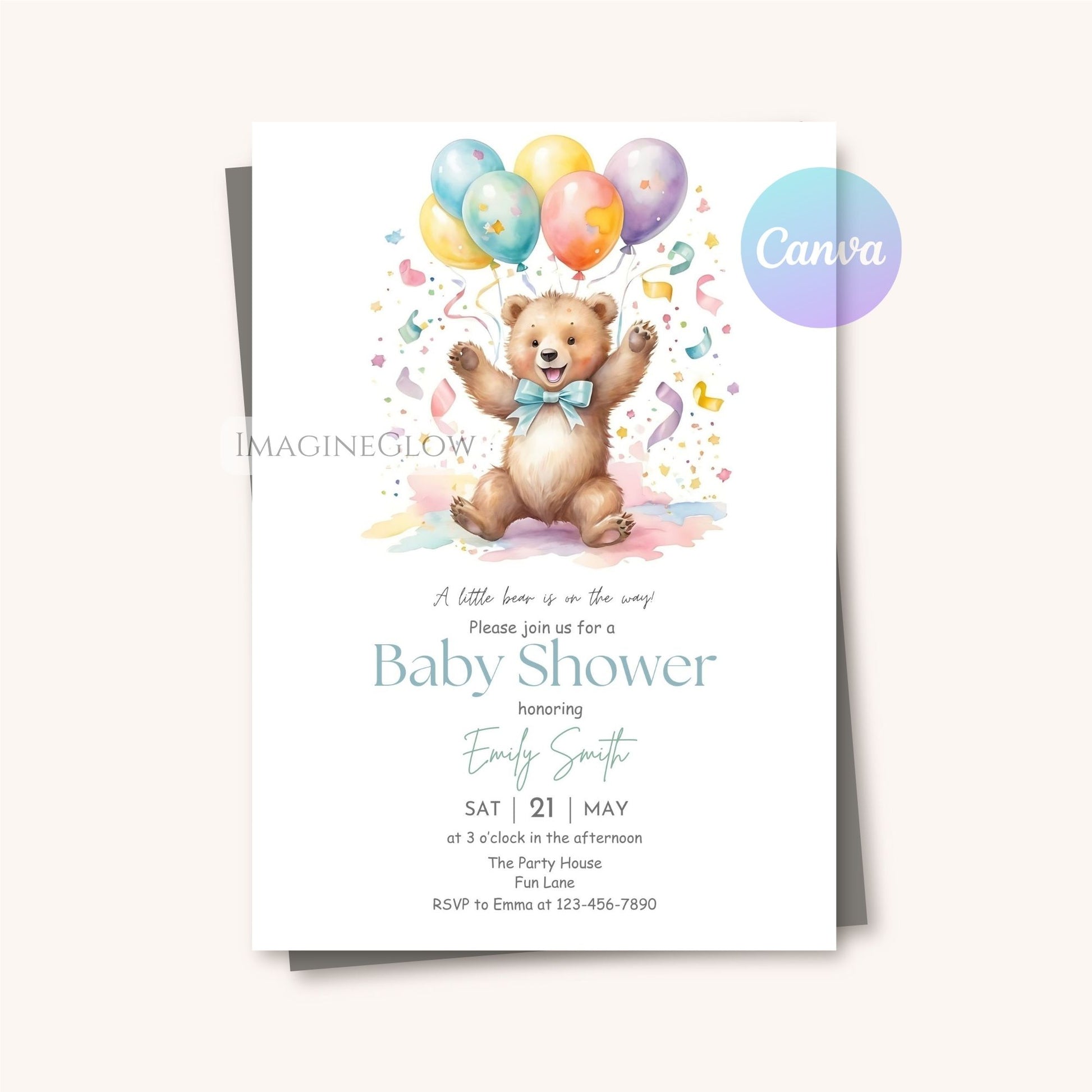 Cute bear invitation for boy baby shower
Blue woodland theme baby shower bear invite
