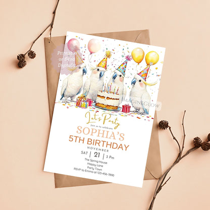 Cockatoo birthday invitation for kids
