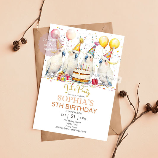 Cockatoo birthday invitation for kids
