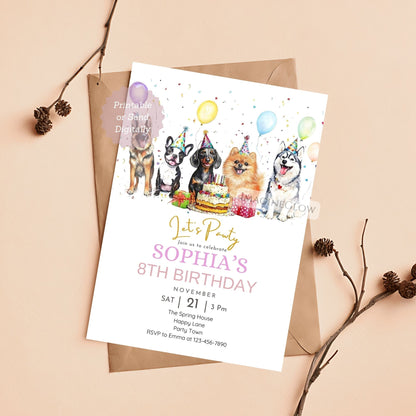 Editable dog pawty birthday invitation template
