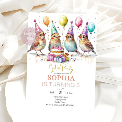 Printable finch birthday card
