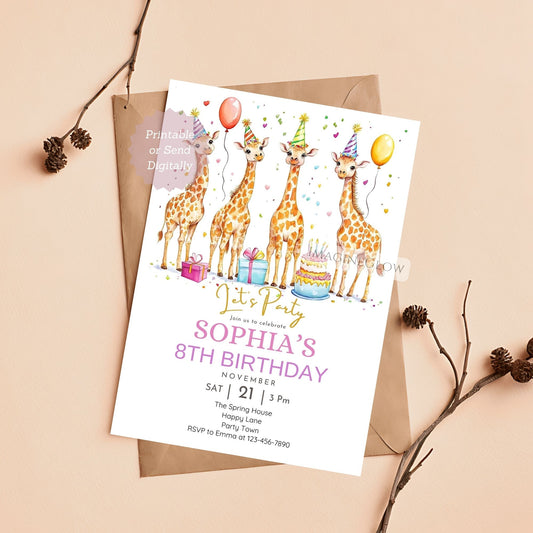 Giraffe birthday invitation for kids party
