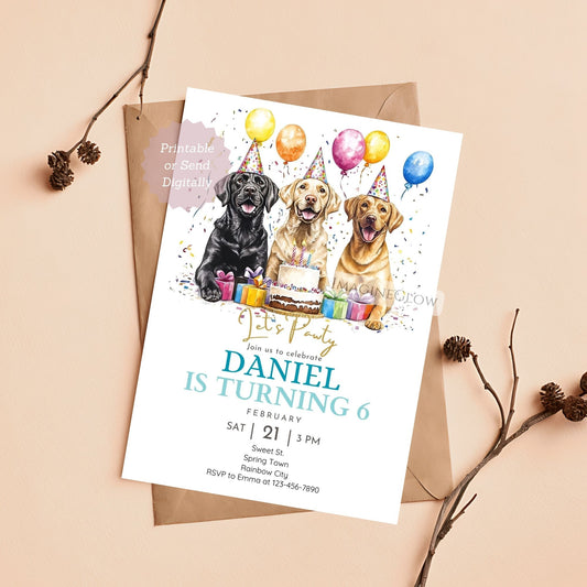 Three Labrador birthday invitation for dog lovers
